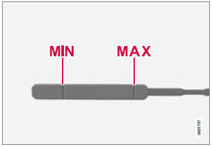 The oil level must be between the MIN and MAX marks on the dipstick