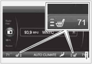 The current seat temperature is shown in the center console display