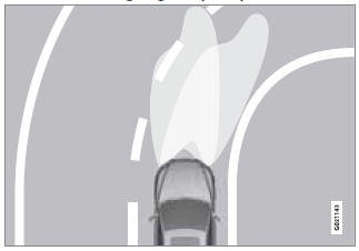 Headlight pattern with the Active Bending Light function deactivated