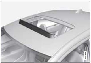 The moonroof is equipped with a wind blocker that folds up when the moonroof