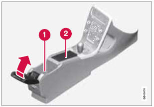 1 - Storage compartment (for CDs, etc.) under armrest, AUX input/USB connector.