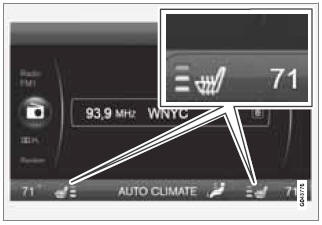 The current seat temperature is shown in the center console display
