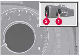 1 - Thumb wheel. Turn this wheel until Driver Alert is displayed. The second