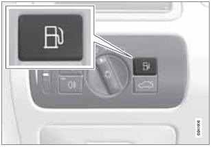 The fuel filler door is located on the right rear fender (indicated by an arrow