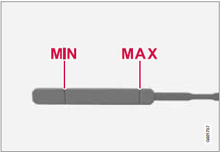 The oil level must be between the MIN and MAX marks on the dipstick