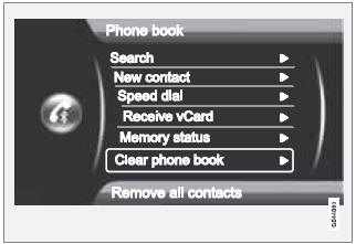 Example of Bluetooth hands-free mode's menu view