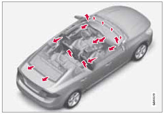 The incoming air is distributed from a number of different vents in the passenger